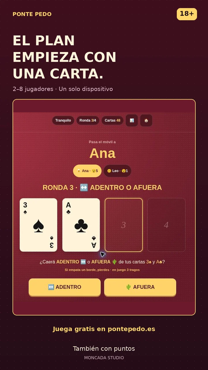 Ponte Pedo — ¿Rojo o negro? Un teléfono, de 2 a 8 amigos y rondas de cartas que animan la reunión