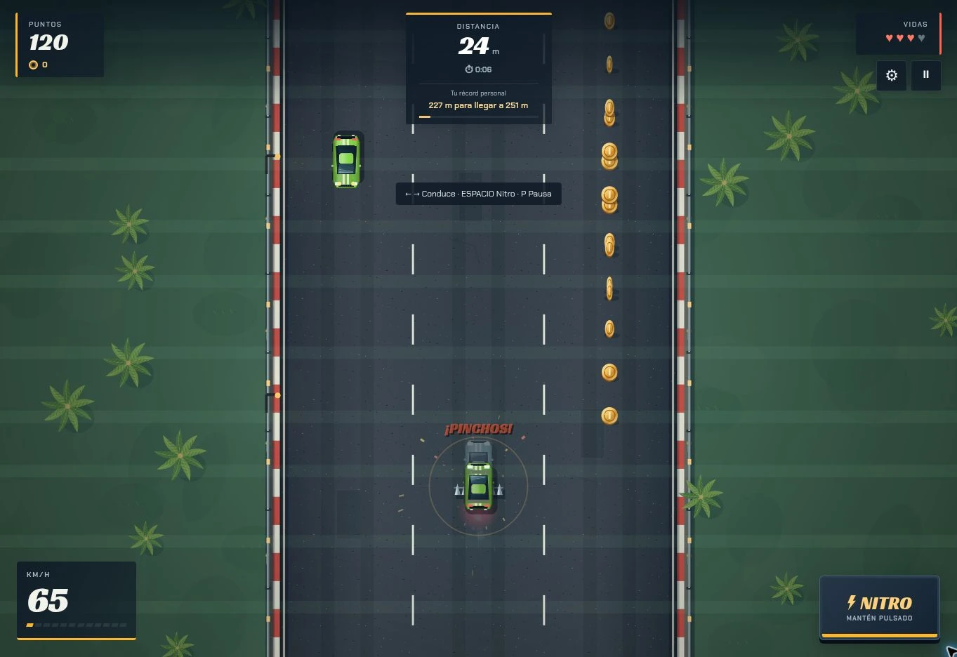 Carrera de Speed Rivals con tráfico y controles de nitro.